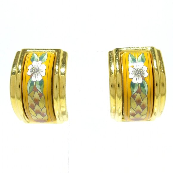 HERMES Email Gold Dark yellow Multi Hardware Clip On Earrings bran-214-090325 - Picture 1 of 6